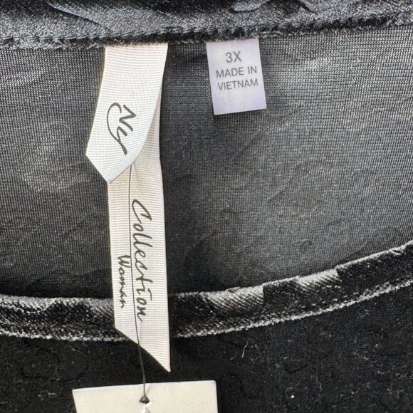 Womens Black Velvet Leopard Print Top With Lace Bell Sleeves 3X NWT - Picture 3 of 11